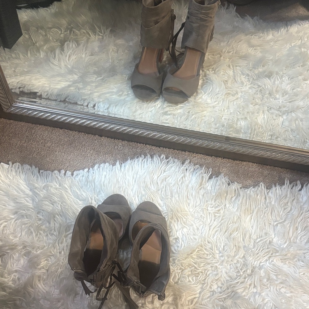 BAMBOO Taupe Open-Toe Heels
